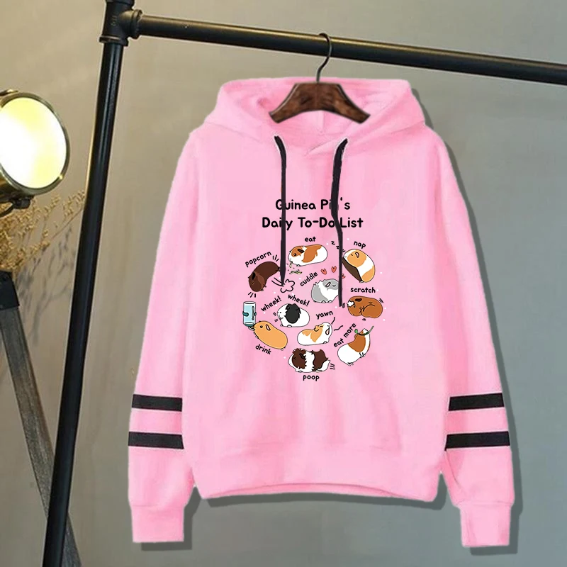 New Women/Mens Hoodies Guinea Pig Daily To Do List Print Hoodies Sweatshirt Y2k Casual Streetwear Stripe Clothes Plus Size Tops