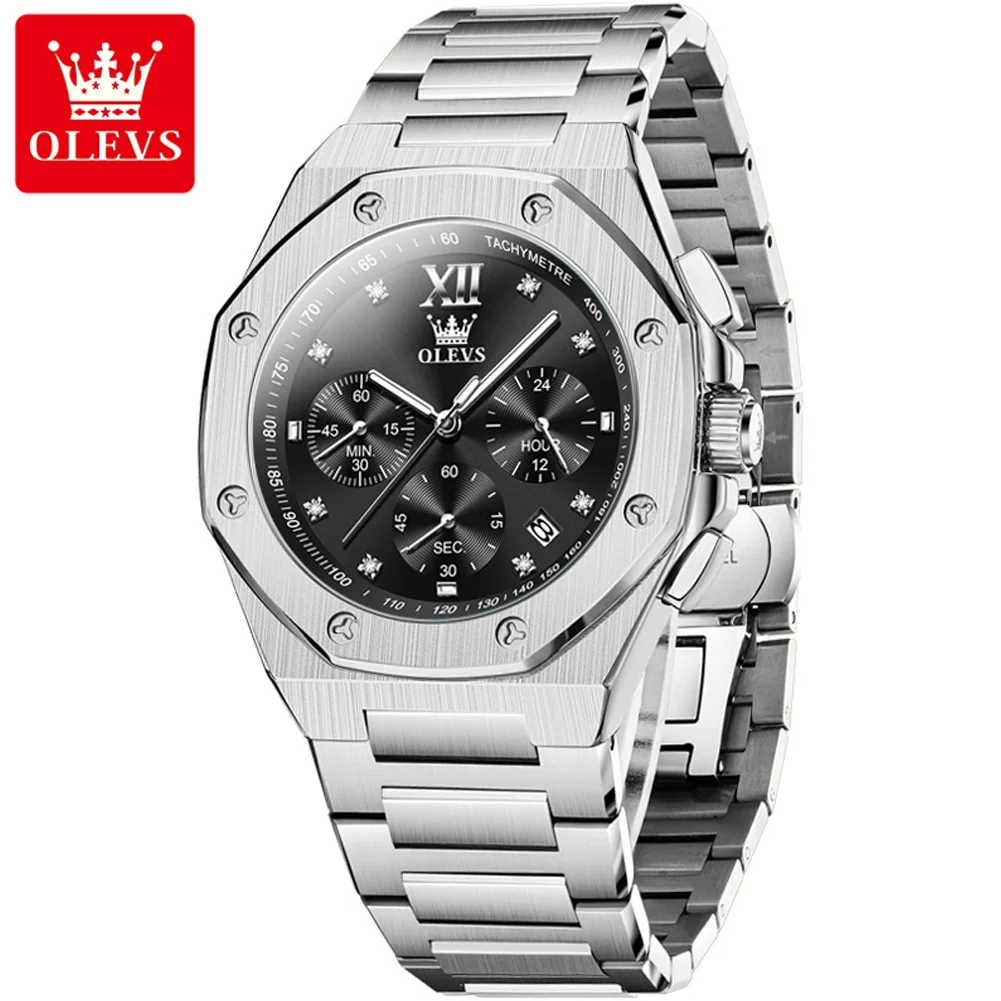 OLEVS New Men\'s Watch Stainless Steel Quartz Watch for Men Auto Date Chronograph Wristwatch Top Brand Luxury Original Man Watch