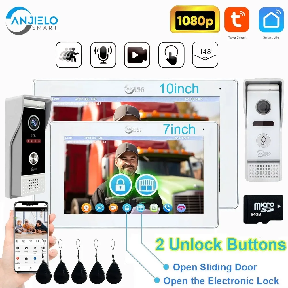 

ANJIELO SMART Video Doorbell Intercom System 7/10" FHD Touch Screen IP65 Waterproof Night Vision Tuya Smart APP Remote Unlock