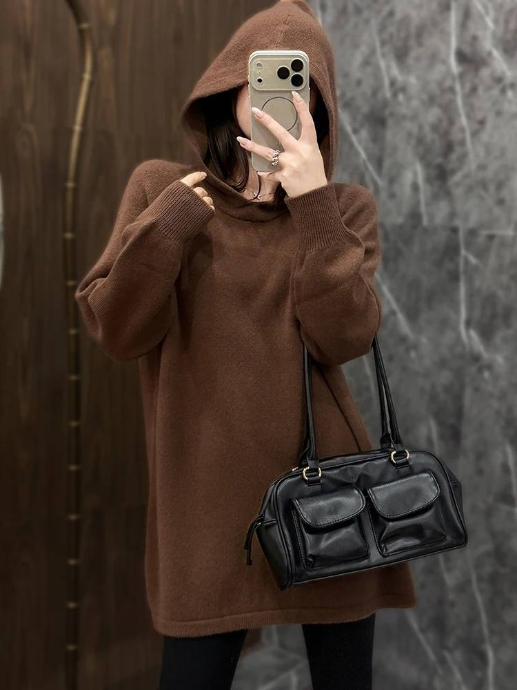 

Новый женский свитер из 100% мериносовой шерсти, осенне-зимний вязаный пуловер, толстые толстовки, длина блузки, женские топы, одежда с длинными рукавами