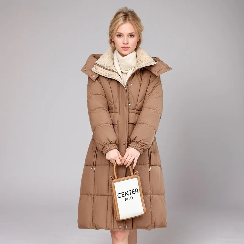 

Зимняя женская парка, куртка с цветными блоками, воротник-стойка, эластичные манжеты, стеганое пальто с капюшоном для женщин, длинное утолщенное женское пальто