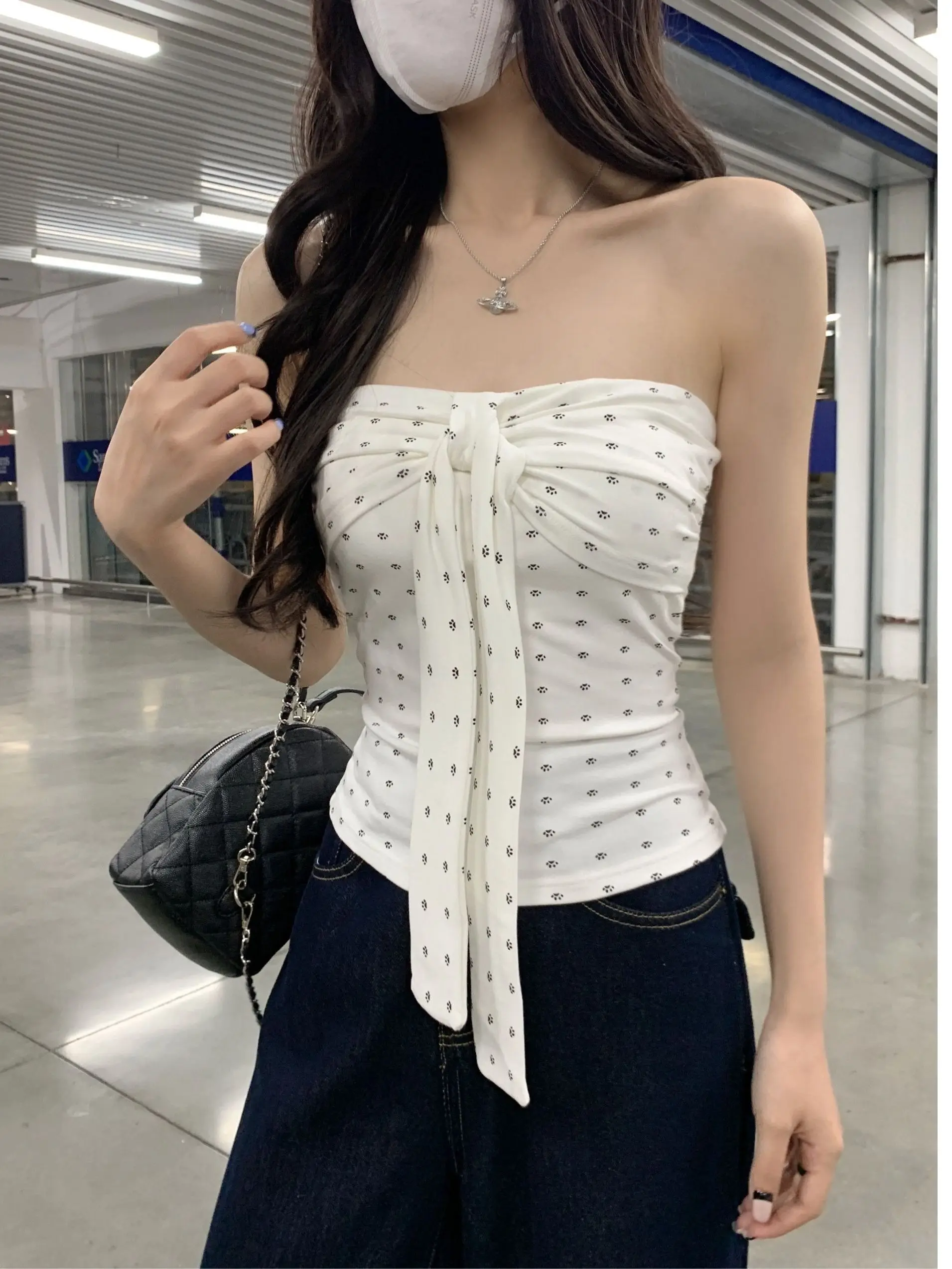 White Strapless Crop Top Women Summer Sleeveless Tight Sexy Wrap Chest Inner Match Pure Desire Hot Girl Beautiful Top Outerwear