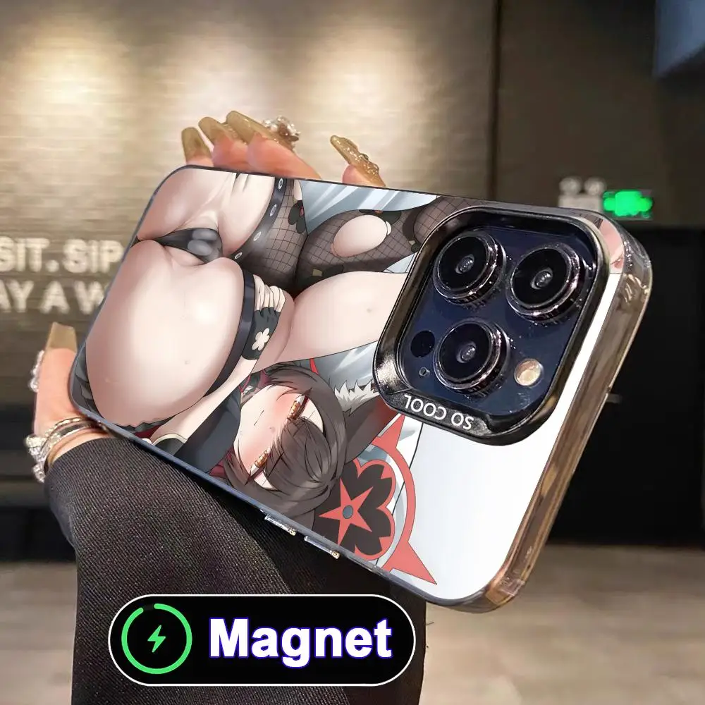 

Anime Hentai Waifus Phone Case for iPhone 17 16 15 14 13 12 11 Air Pro Max Plus Colorful Silver Magnet Cover