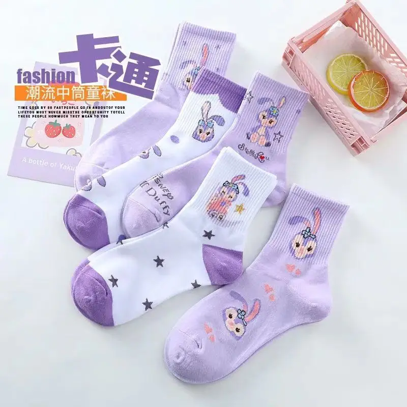 Disney StellaLou autumn and winter girls' cute, comfortable, soft and breathable cartoon high-looking mid-calf cotton socks image 6