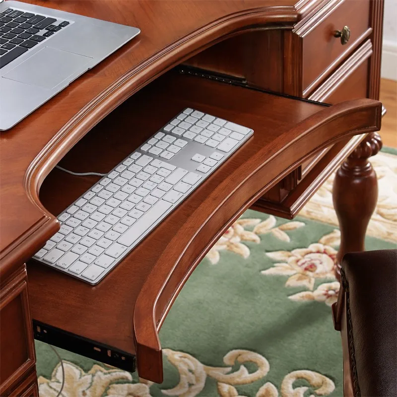 مكتب أمريكي من الخشب الصلب شبه دائري بسيط مكتب دراسة منزلي أوروبي مكتب كتابة مكتب كمبيوتر منحني #4