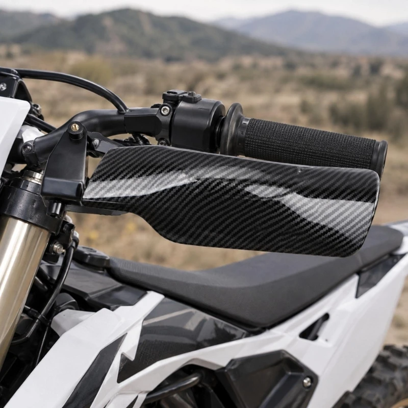 Y4UA Paired Motorcycle Handguards with Black Carbon-Fiber-Pattern Appearance and Coordinated Mounting Brackets, Screws, and