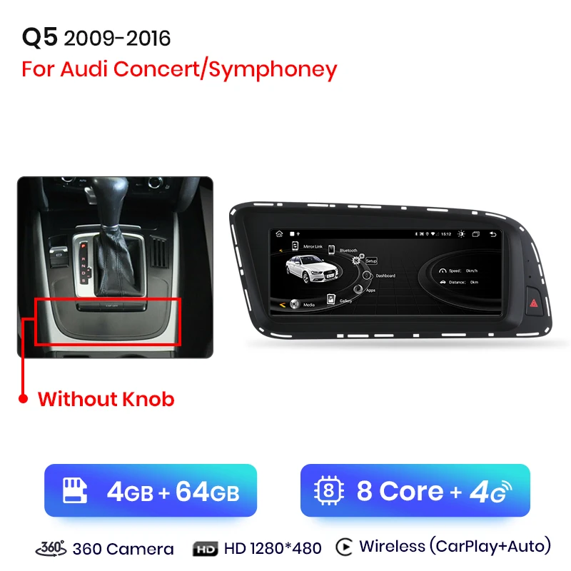 Junsun 8.8 Inch Carplay Voor Apple Car Radio Multimedia Voor Audi Q5 2009-2016 4G Lte Wifi Bluetooth Draadloze Android Auto Stereo