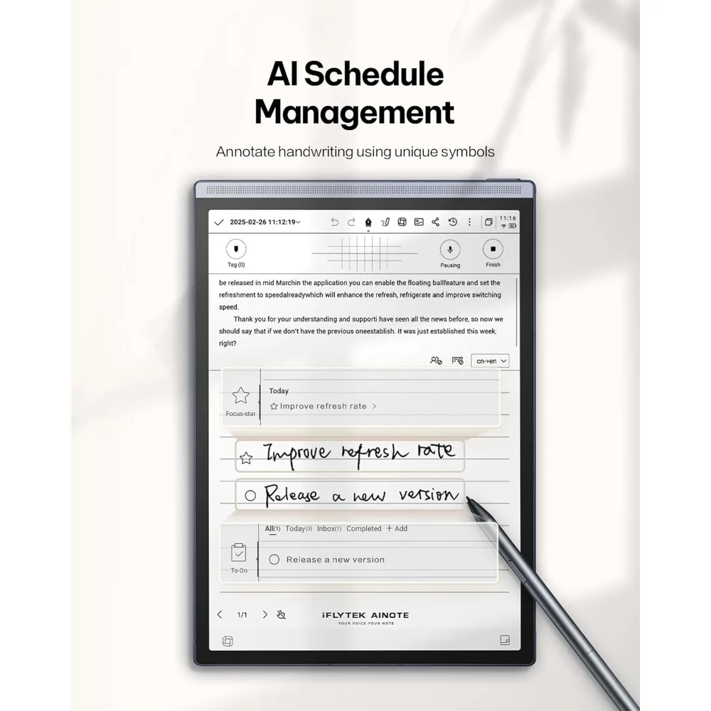 Tablet AI Note Taking de 8,2 polegadas com caneta Transcrição de voz para texto Multi idioma ChatGPT Suporte para caderno de papel digital