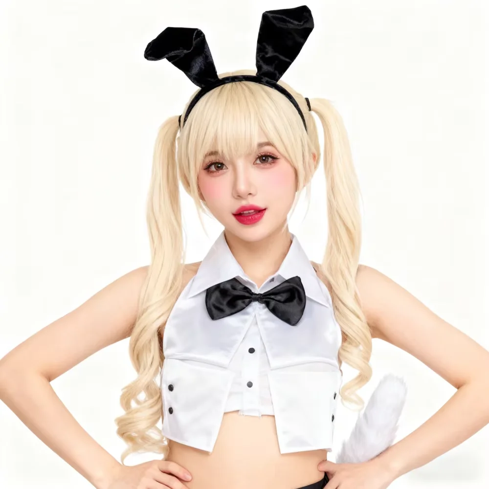 PESENAR 부활절 토끼 의상 세트, 휴일 파티 액세서리용 검은 귀 머리띠, 나비넥타이 및 꼬리 포함