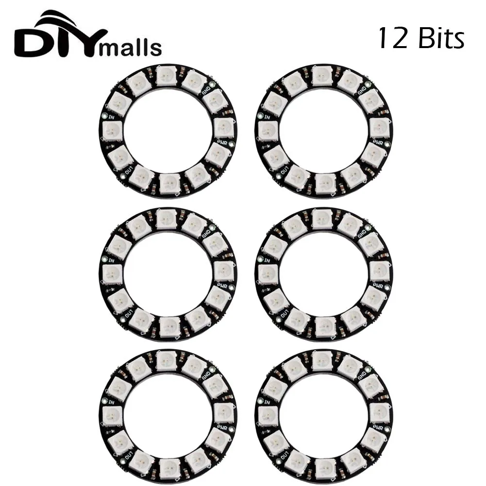 6PCS RGB LED Ring 12Bits WS2812 LEDs 5050 RGB LED Ring Lamp Light with Integrated Drivers for Arduino DIY Kit