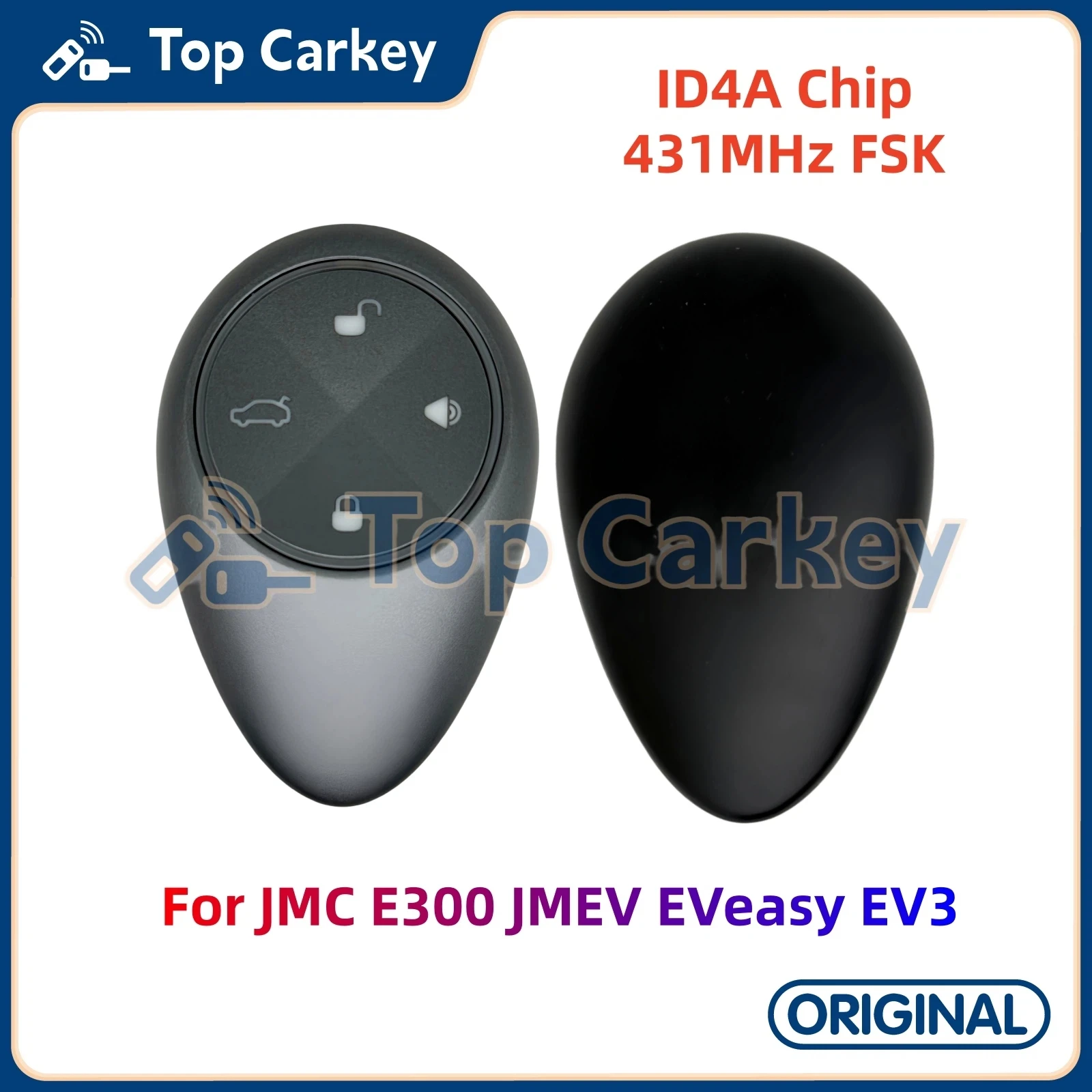 TopCarkey Original Smart Remote Key ID4A Chip 431MHz for JMC E300 JMEV EVeasy EV3 EV2