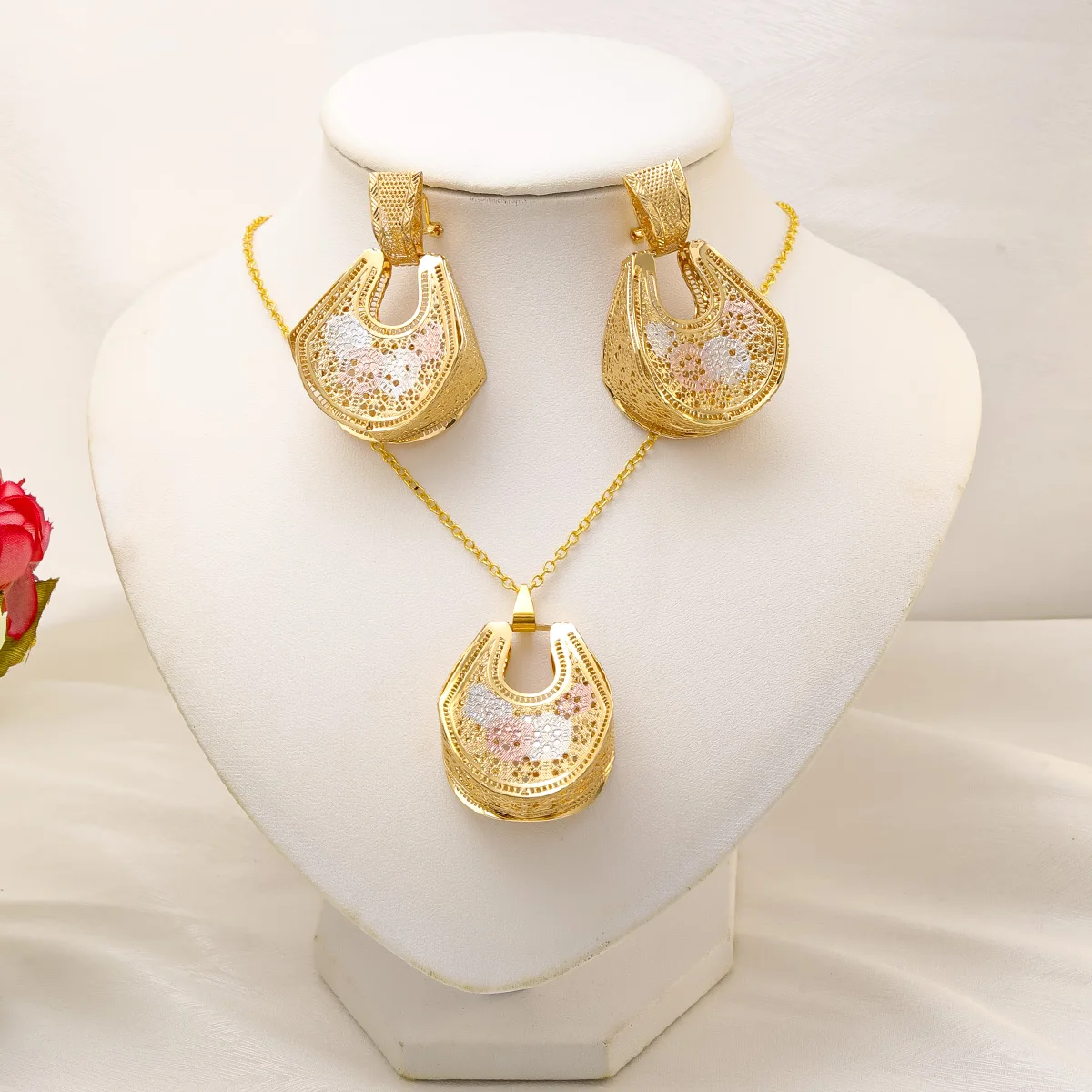 Liffly Dubai Indian African Bead Necklace Earrings Jewelry Sets For Women 18K Gold Plated Nigeria Bridal Wedding Party Jewellery