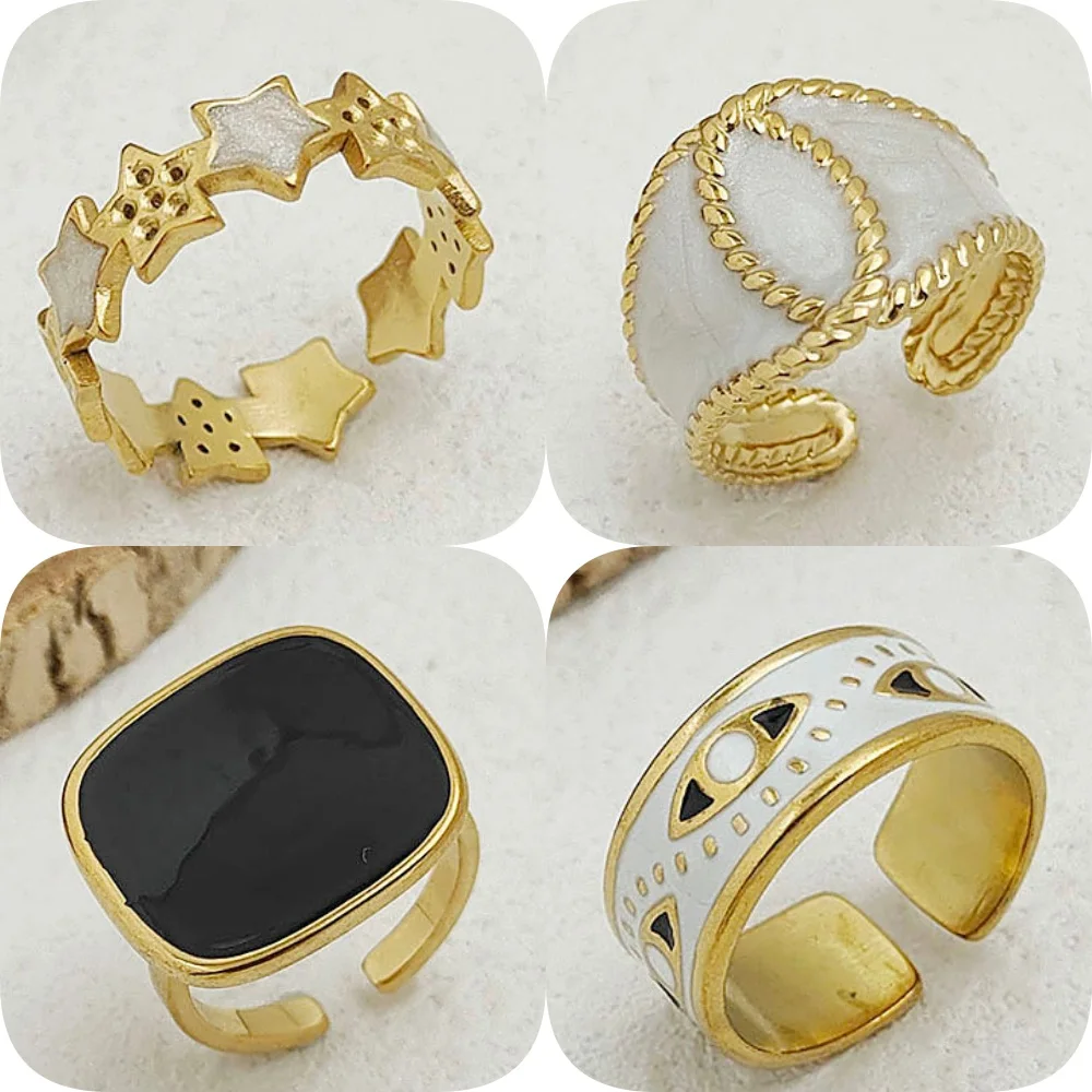New Eye of Wisdom enamel stainless steel ring, waterproof and non-fading gold-plated ring, jewelry for couples, gift for wife