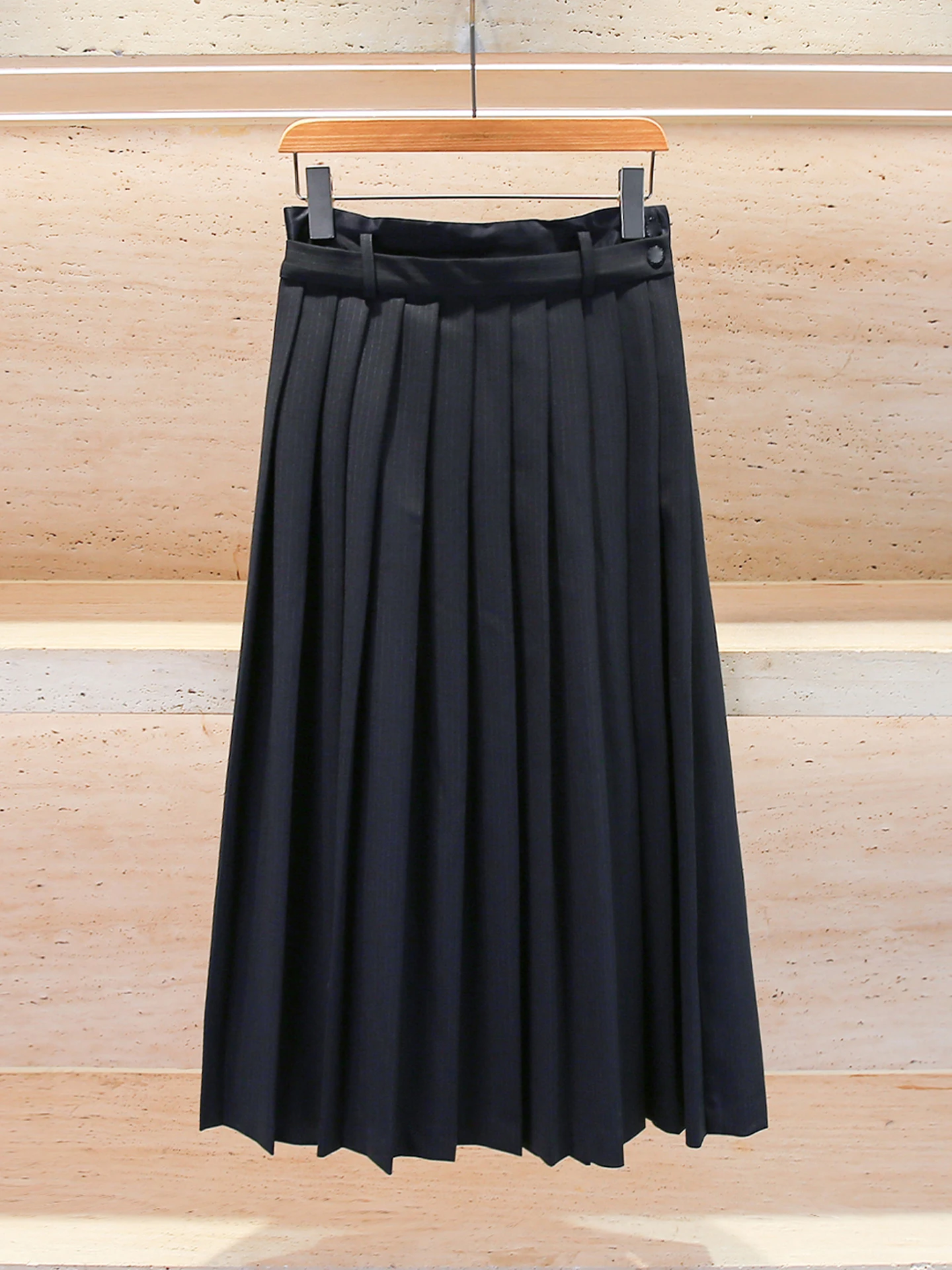 

S Home South Oil High End Women's Vintage Preppy Stripe Pleated Skirt Autumn Winter High Waist Simple Sle A-Line Skirt