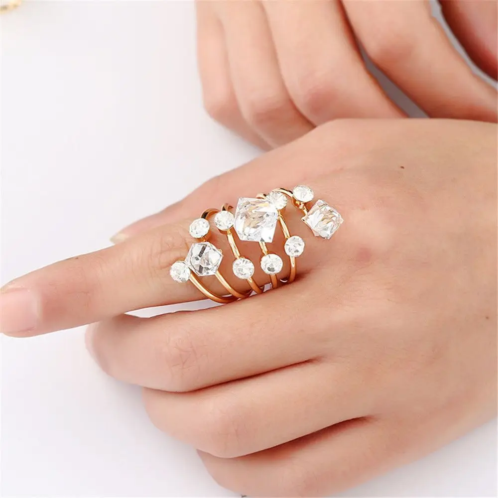 Vintage Rhinestone Opening Ring Knuckle Finger Antique Rings for Women Punk Statement Jewelry