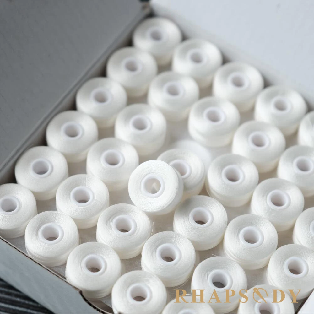 Rhapsody 144 Stück Typ L SA155 vorgewickeltes Spulenfaden 75D 60WT Seitenlos für kommerzielle Heim-Sticknähmaschinen Weiß Schwarz – Detail 9
