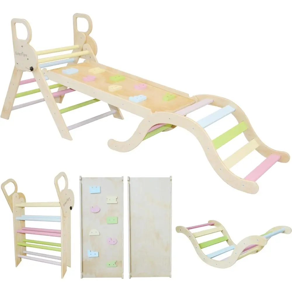 Ensemble Triangle Pikler 7 en 1, jouets d'escalade pour tout-petits, salle de sport dans la Jungle intérieure Montessori avec toboggan, arc, rampe et échelle, en bois I