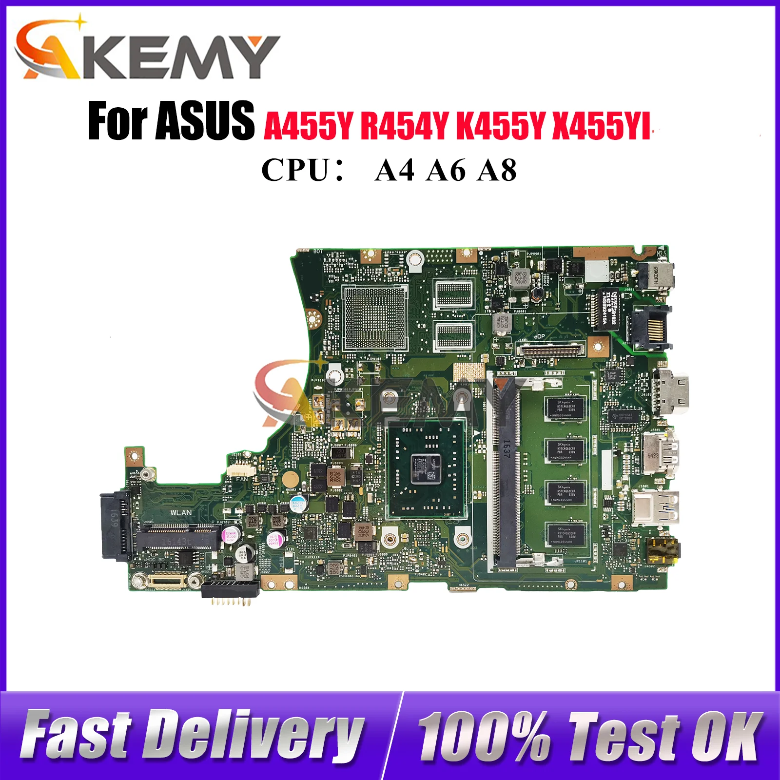 

X455YA Laptop Motherboard For ASUS VivoBook R454Y R455Y K455Y X455Y A455Y F455Y X455YI Mainboard With A4 A6 A8 CPU tests OK stk