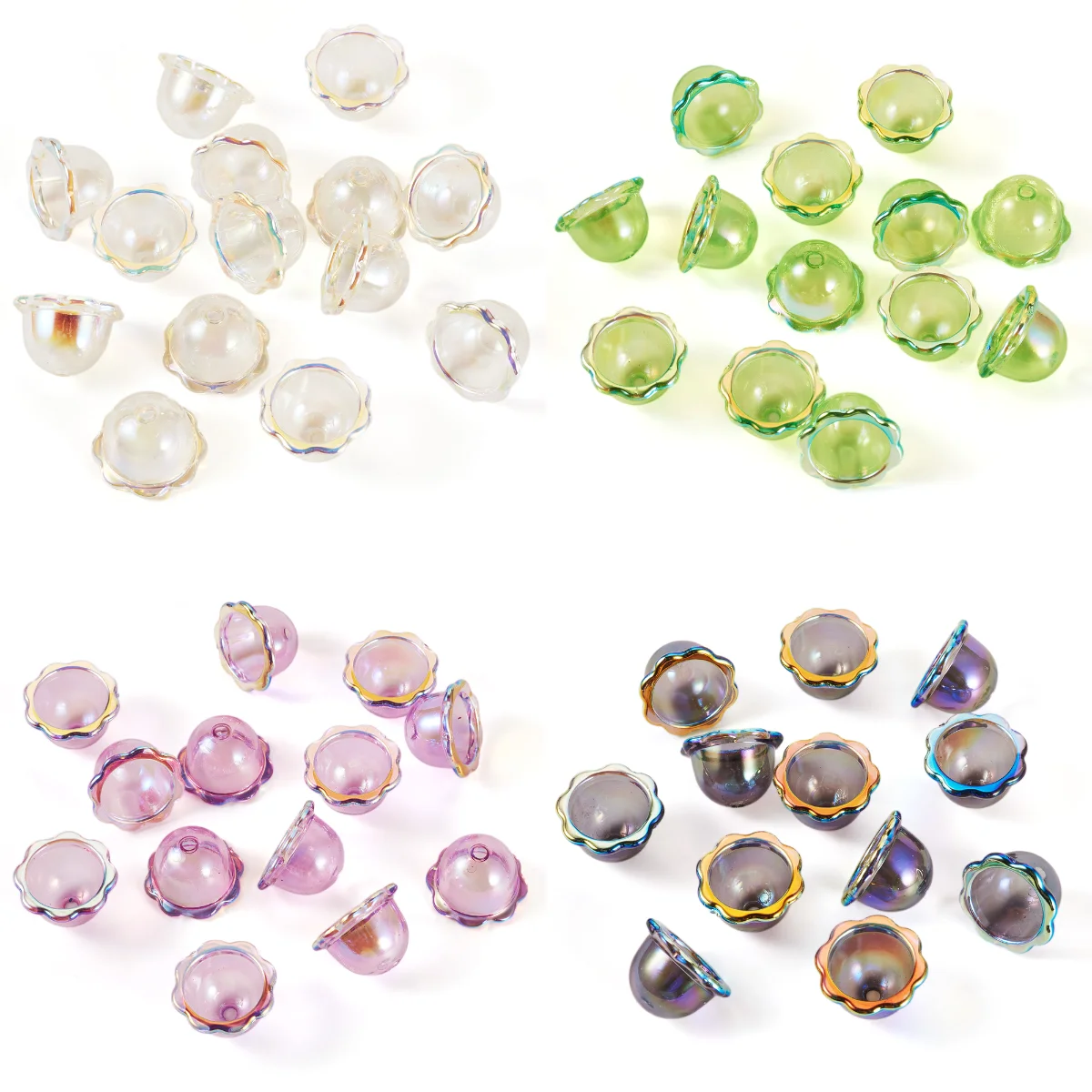 30Pcs UV Plating Acrylic Bead Caps Multi-Petal Flower End Caps DIY Wind Bell Beads Pendant Earring Jewelry Making Accessories