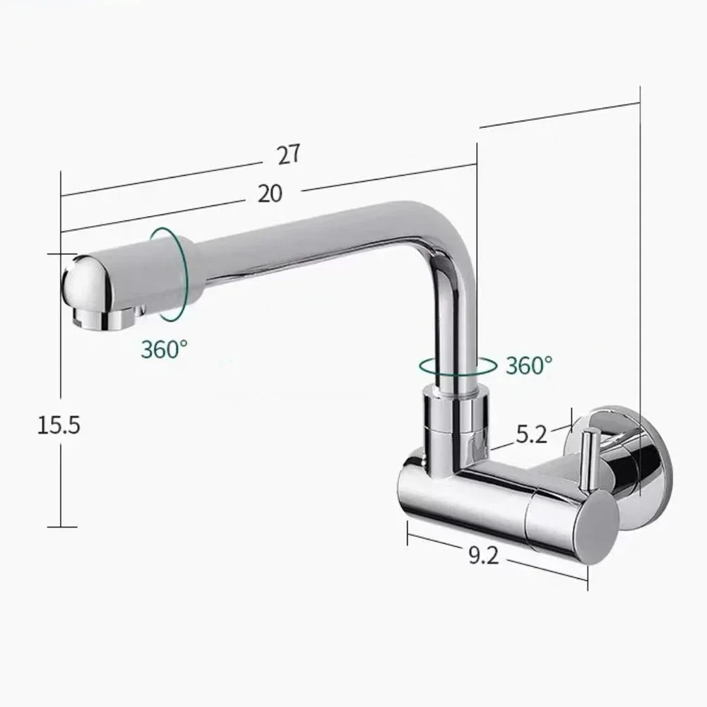 Kitchen Faucet Wall Mounted Cold Water Tap 304 Stainless Steel Mop Pool Faucet Kitchen Sink Extension Rotation Faucet