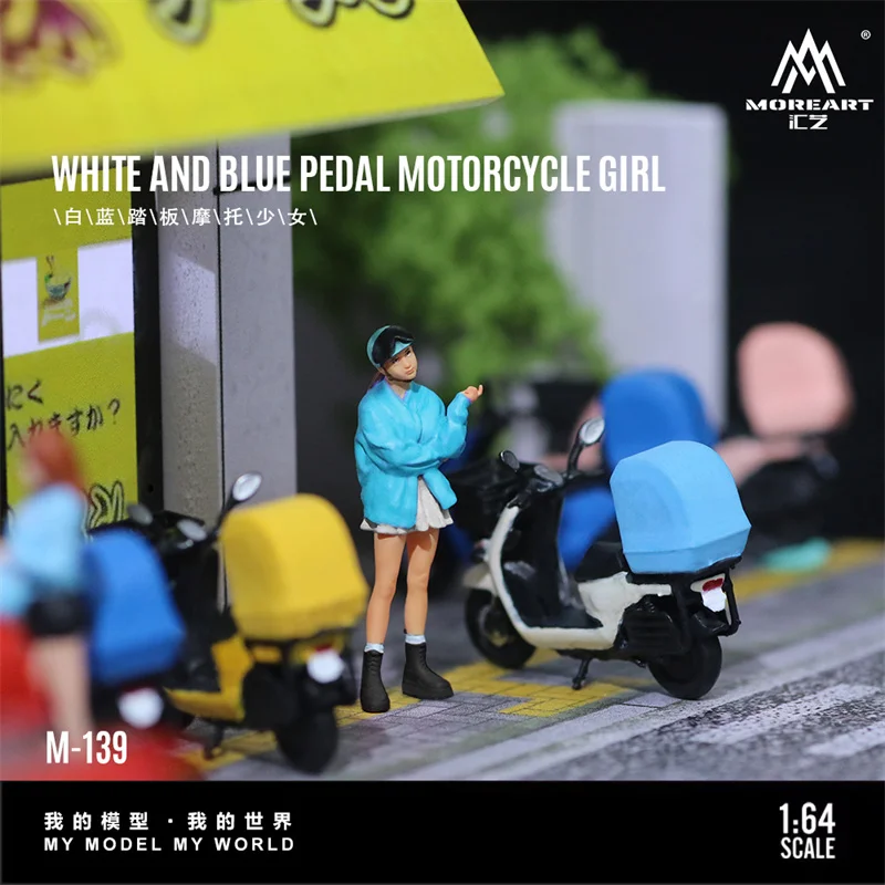

MoreArt 1:64 White and blue scooter girl doll set