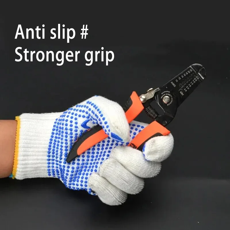 ถุงมือทำงานคู่หรือ12คู่กันลื่นพีวีซีจุดความปลอดภัยป้องกันผ้าฝ้ายสำหรับช่างทาสีการก่อสร้างอุตสาหกรรม