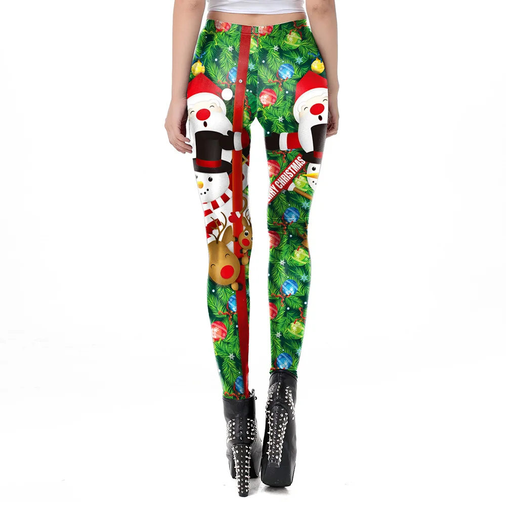 Nadanbao-Leggings College bonhomme de neige pour femmes, collants élastiques drôles pour femmes, pantalons de fête de vacances, vert joyeux Noël, fjFemale