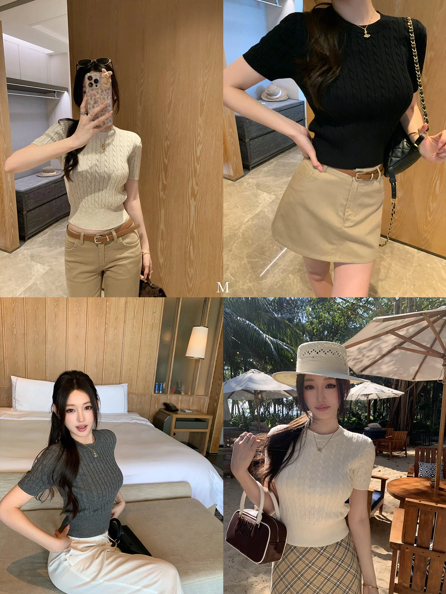 

Женская базовая легкая трикотажная футболка Chen Mi Fan Miu Sle Retro Twist с круглым вырезом, повседневная, приталенная, из хлопка