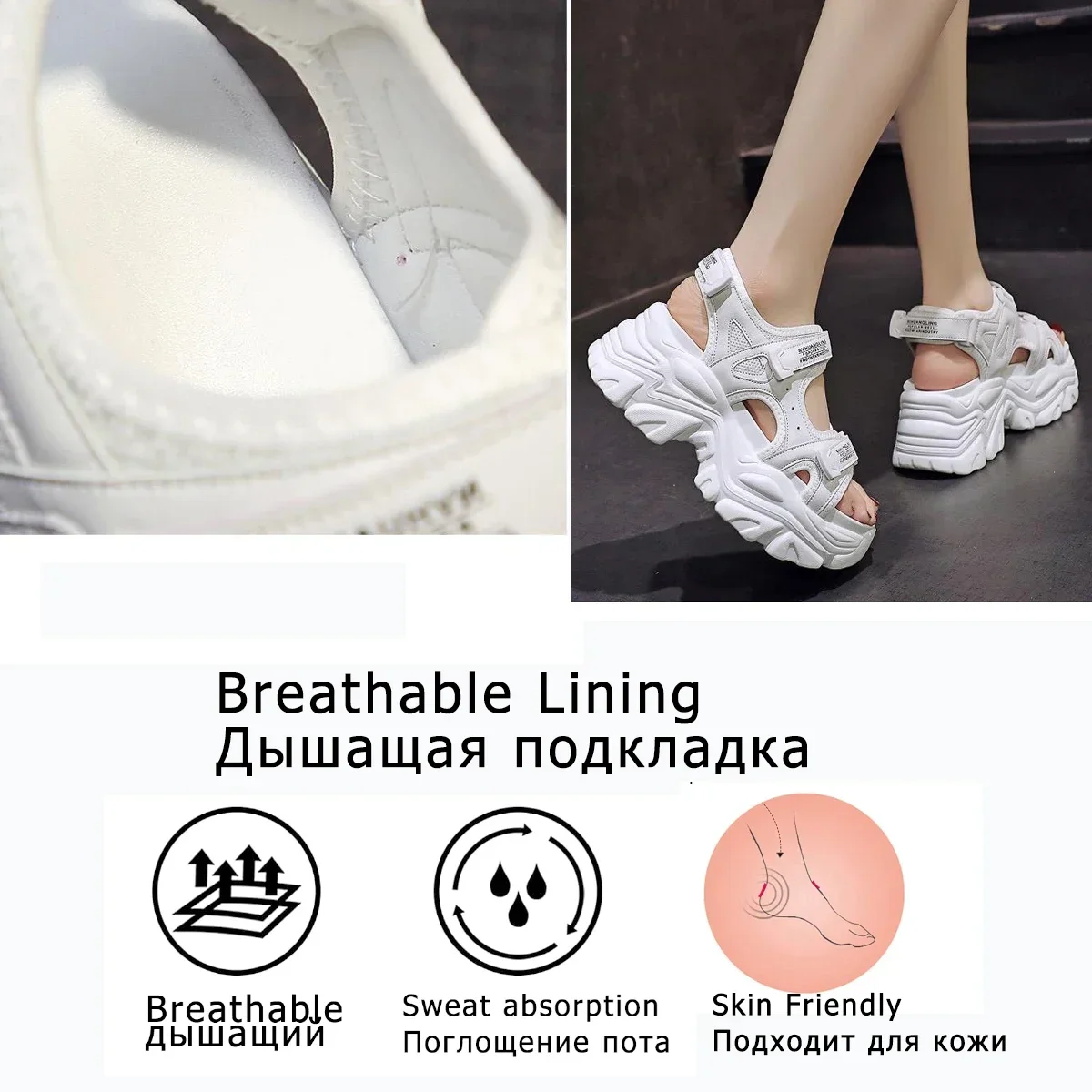 Fujin 8cm Women Sandals Platform Thick Sole Chunky Shoes Platform Ins Casual Summer Shoes Sandals Beige Black Comfortable