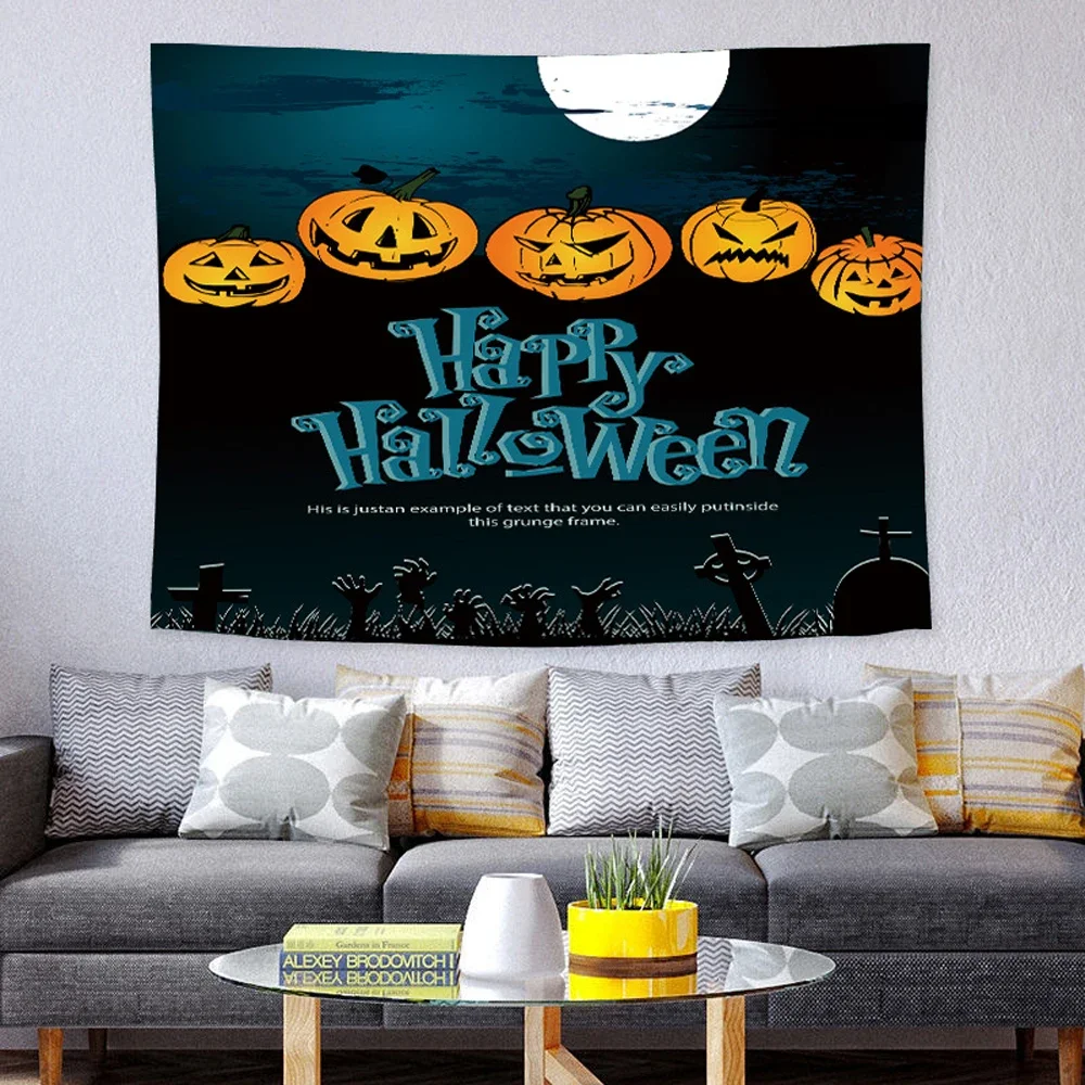 Hanging Scary Halloween Pumpkin Skull and Witch Dead Tree Baton Creepy Moon Knight Tapestry for Living Room Bedroom Dorm Home