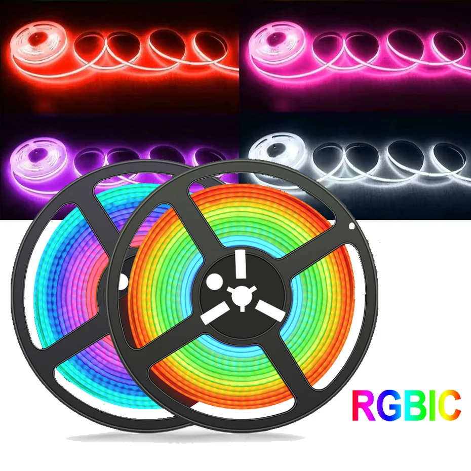 720LEDs/m RGBIC COB LED Strip Light DC24V Flexible Adhesive Tape RGB Color Chasing Effect Super Bright for Room Decor 0.5m-5m