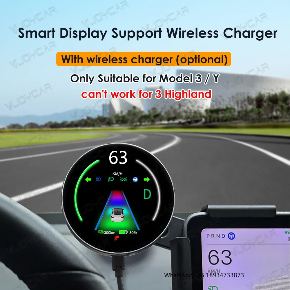 Vjoycar Dashboard Display 2.5inch Front Speedometer Wireless Charging For Tesla Model 3 Model Y Accessories 2023+