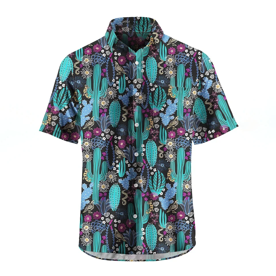 Men's Shirt Short Sleeve Summer Daisy Print Button Shirt Summer Beach Shirt Camping Shirt Men's Short Sleeve Shirt