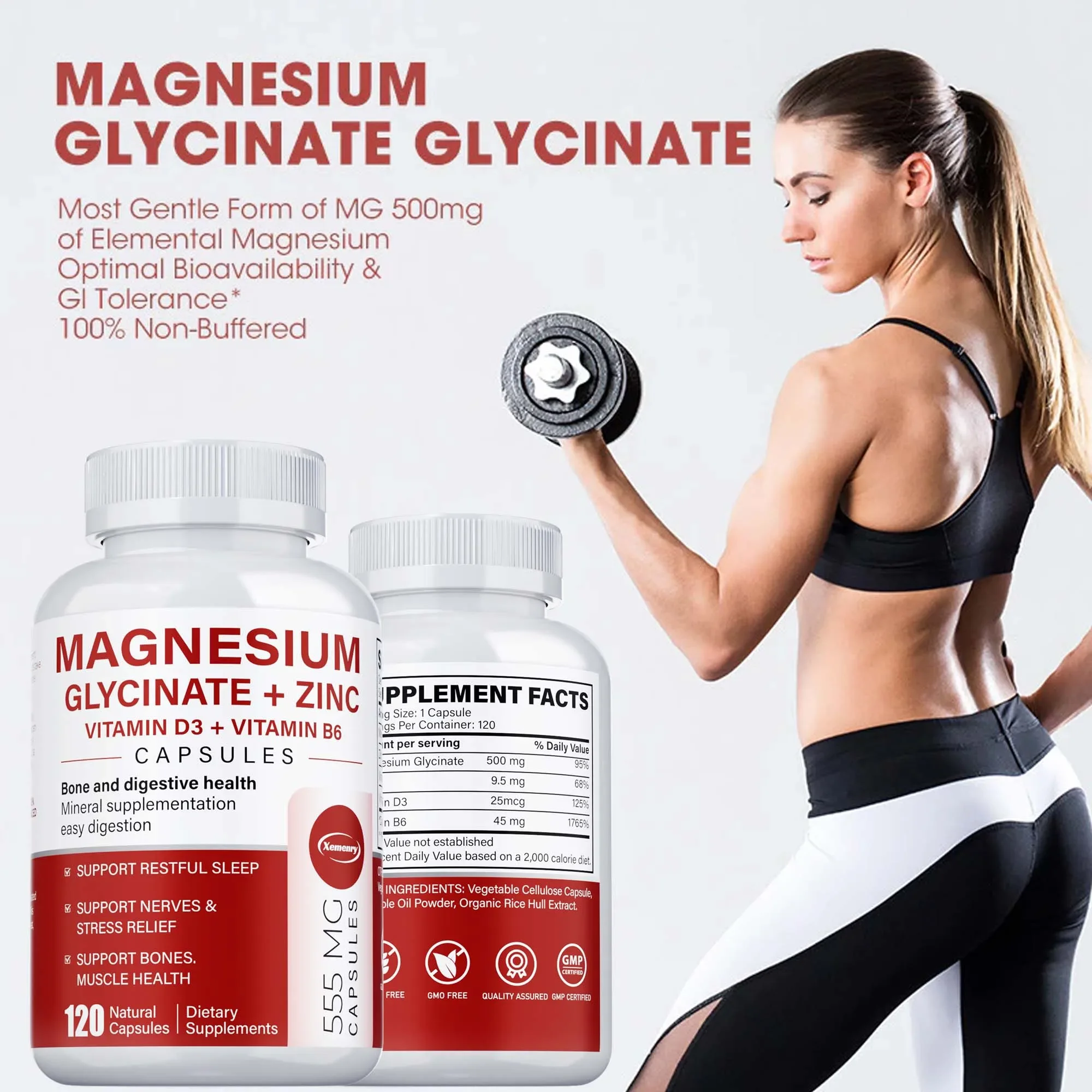

Magnesium Glycinate Capsules + Zinc - Relieves Stress Support Sleep Support Memory Promote Healthy Sleep