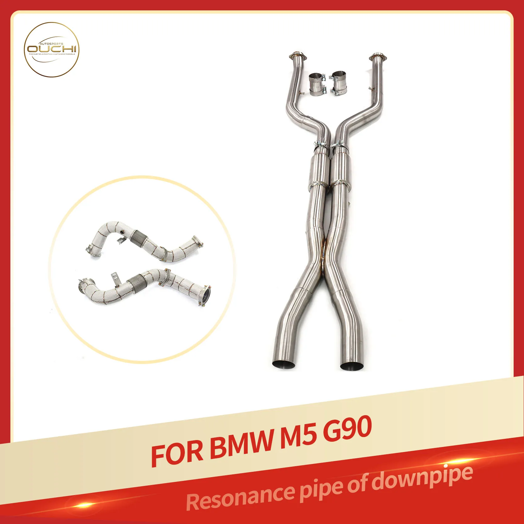 

Настройка OUCHI 2025 г. BMW M5 G90 Turbo Downpipe Midpipe Выхлопная система, 304SS, высокопроизводительный катализа, с теплозащитным экраном