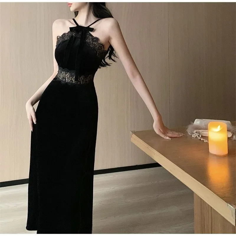 Birthday Skirt Spring and Summer New Design French Xiaoxiang Bow Neck Velvet Dress Women High Quality and High Appearance Level