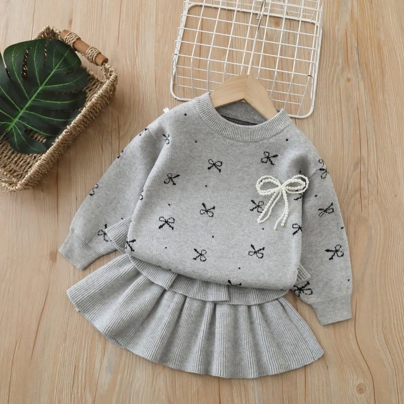 

Платье для девочек, комплекты одежды, весенне-осенние детские шерстяные трикотажные свитера, топы, юбки, костюм принцессы из 2 предметов для малышей, вязаная одежда 6