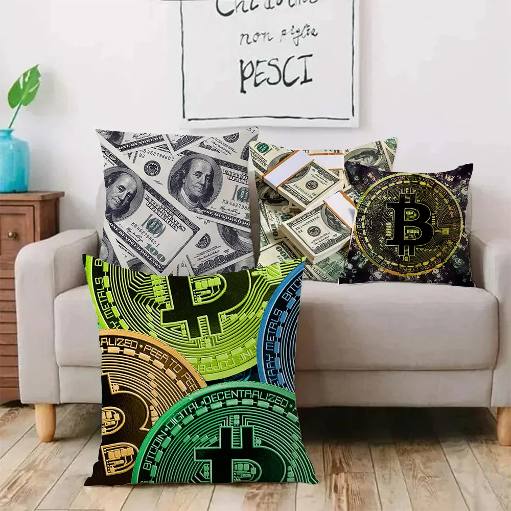 Bitcoin Coin Soft USD Pillow Covers Cartoon Sofa Decorative Home Double-sided Printing Short Plush Cute Cushion Cover