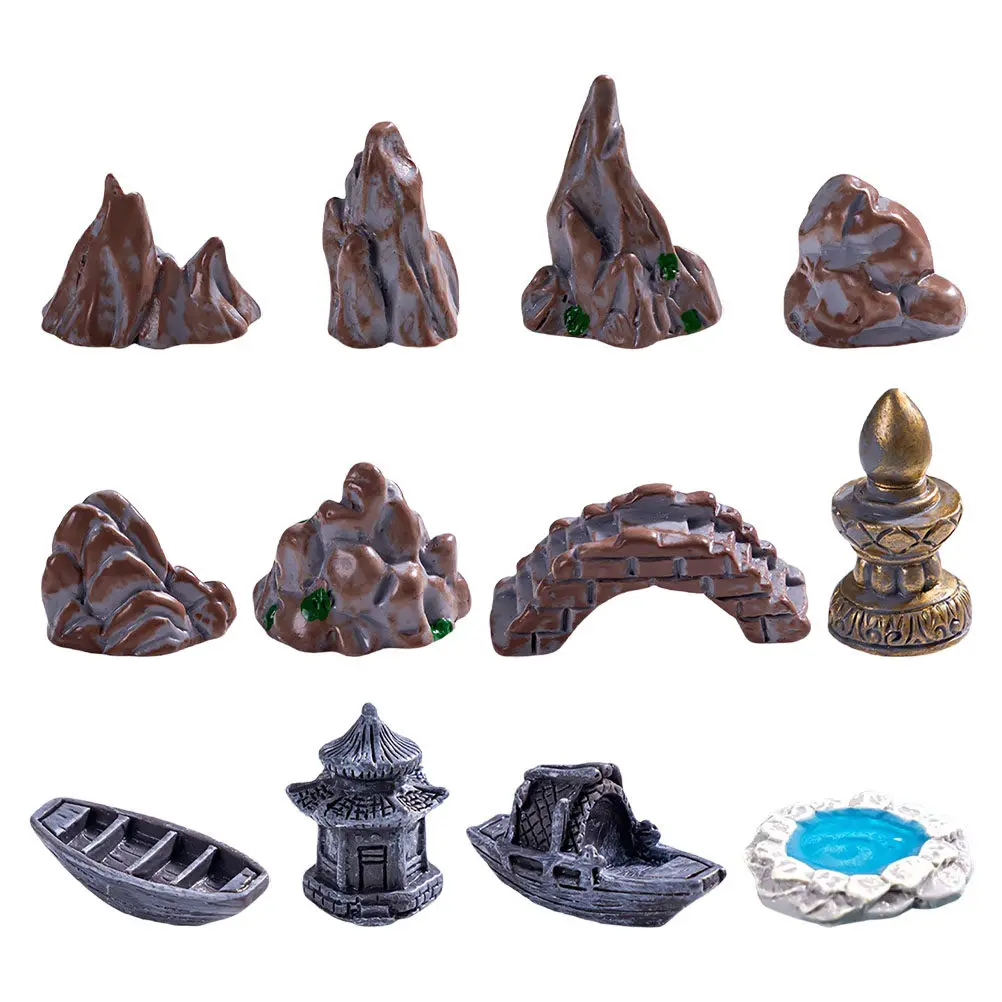 12Pcs Resin Micro Landscape Rockery Decorations for Fairy Garden Zen Terrarium Bonsai Miniature Rock Garden Artificial Mountain