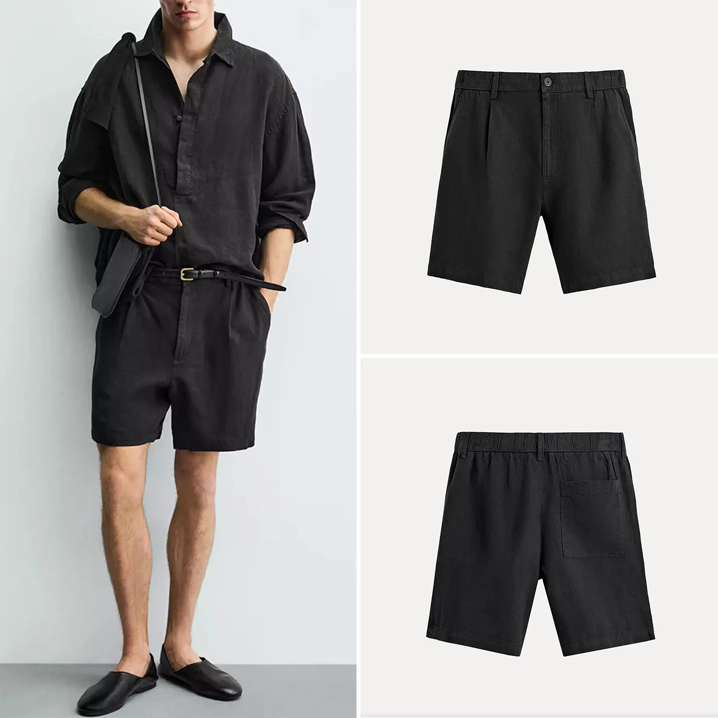 

Men's Fashion Spring 2026 Casual Loose Black Decorative Pleated Shorts Comfortable Loose Fit Durable Material Zadata Brand