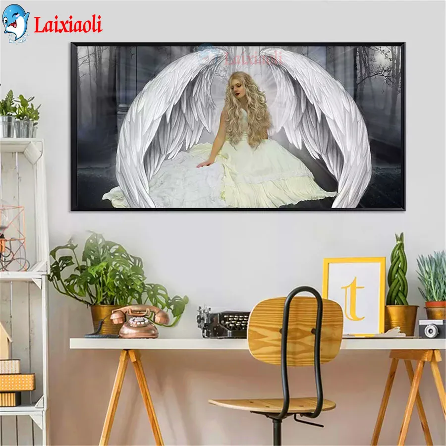 

Full Square Round Drill Diamond Painting wings angel girl 5D DIY Diamond Embroidery Mosaic forest fairy feather home Decoration