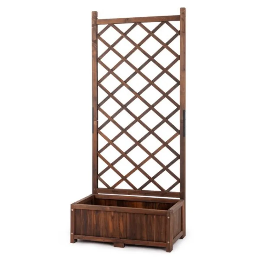 

Wood Planter Raised Garden Bed with Trellis 67 Inch Height Outdoor Garden Flower Standing Planter Box Lattice Panels with Plant