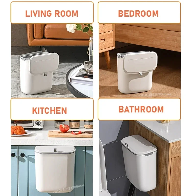 7L 9L Hanging Trash Can Bathroom Narrow Wastebasket Kitchen Sink Cabinet Door Wall Mounted Trash Can Little Garbage Bin with lid