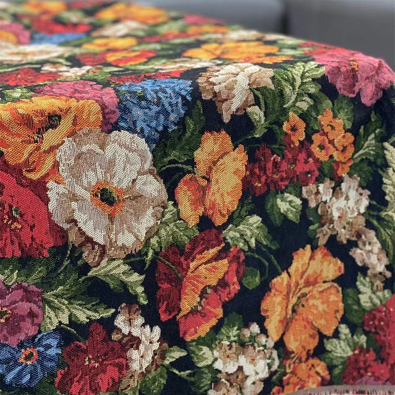 

Oil Painting Flower Jacquard Fabric Ethnic Style Thickening Yarn Dyed Clothing Handmade DIY Sewing Cotton and Linen Fabric