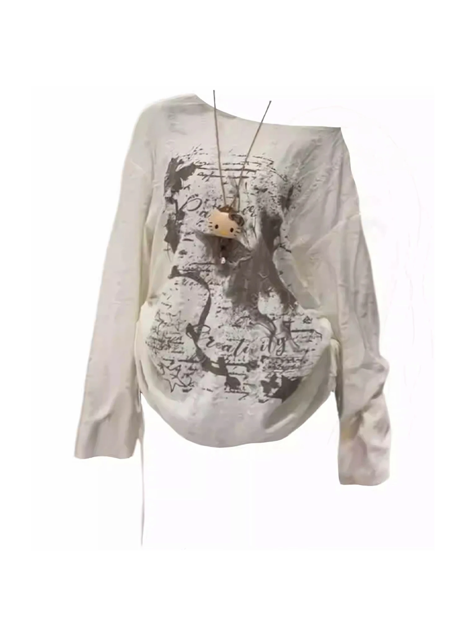

Women Print T-shirt Vintage Harajuku 90s Aesthetic Y2k Gyaru Tee Top Long Sleeve Loose Oversize T-shirts Emo 2000s Clothes 2025
