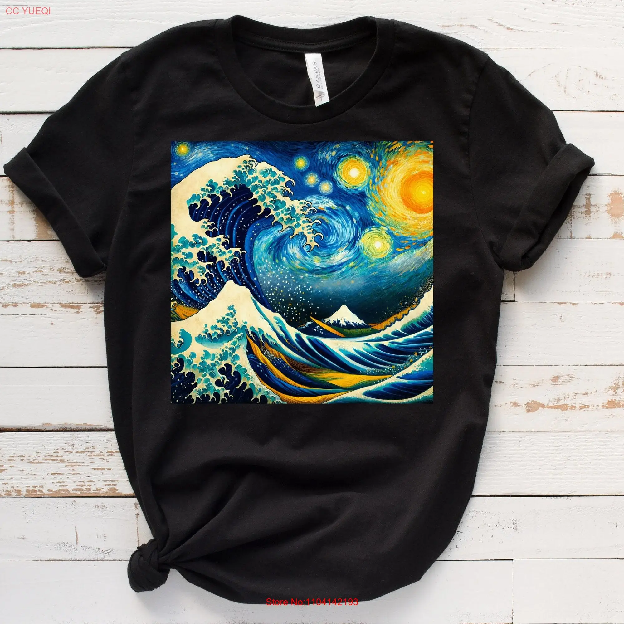 Starry Night Great Wave off Kanagawa T Shirt Van Gogh Hokusai s Katsushika Japanese Art long or short sleeves