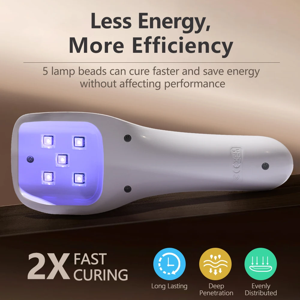 YIKOOLIN USB قابلة للشحن يده الأشعة فوق البنفسجية LED مسمار مصباح صغير مانيكير ضوء مع 5 حبيبات مصباح مستديرة متفاوتة الأحجام لتجفيف سريع هلام طلاء الأظافر
