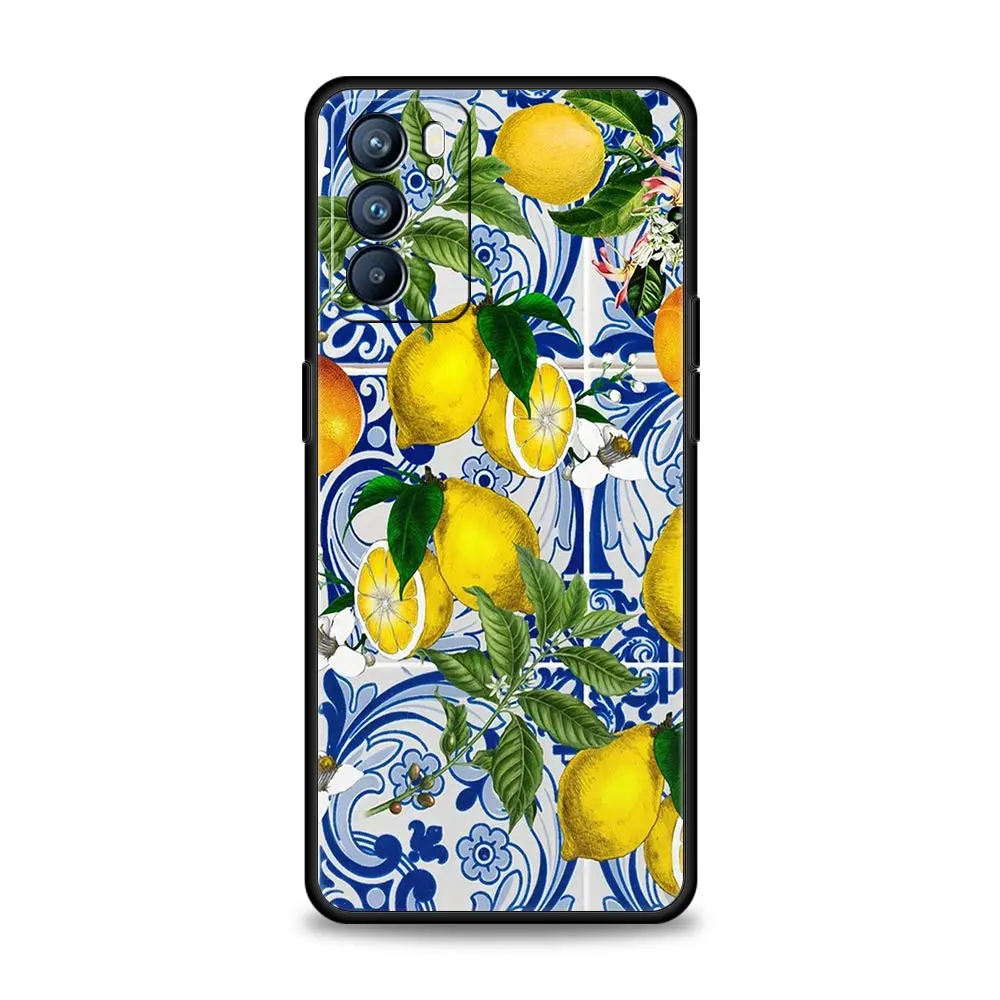 Mediterranean Lemon For Oppo Reno7 Reno6 Pro Plus A54 5G Phone Case Find X6 X5 A53 A52 A9 2020 A15 A95 A17 A16 A76 A74 A57 Cover