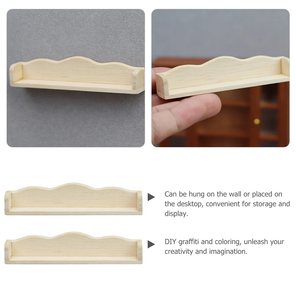 2 Pcs House Mini Furniture Miniature Model Hanging Rack Storage Stuff Wall Stand Shelf Wooden Tiny