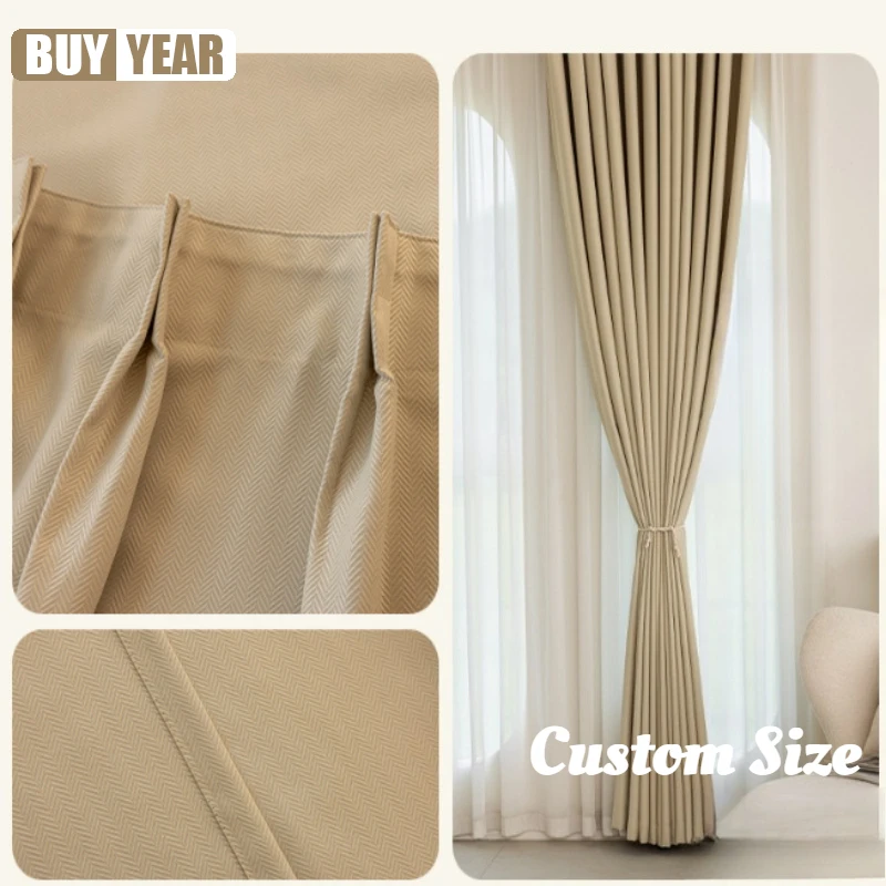 Double-sided Cream Color High-precision Thickened Curtains for Living Room and Bedroom Blackout Custom Size Fashion Elegant